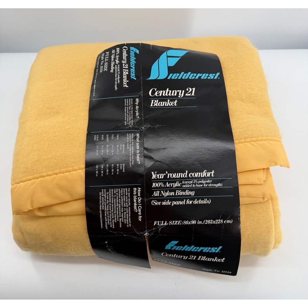 Fieldcrest Century 21 Blanket Full Size Yellow Vintage Acrylic NylonBinding New